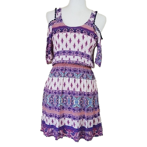 SKIES are blue cold shoulder dress sz XS boho cottagecore coastal flowey - Picture 1 of 7